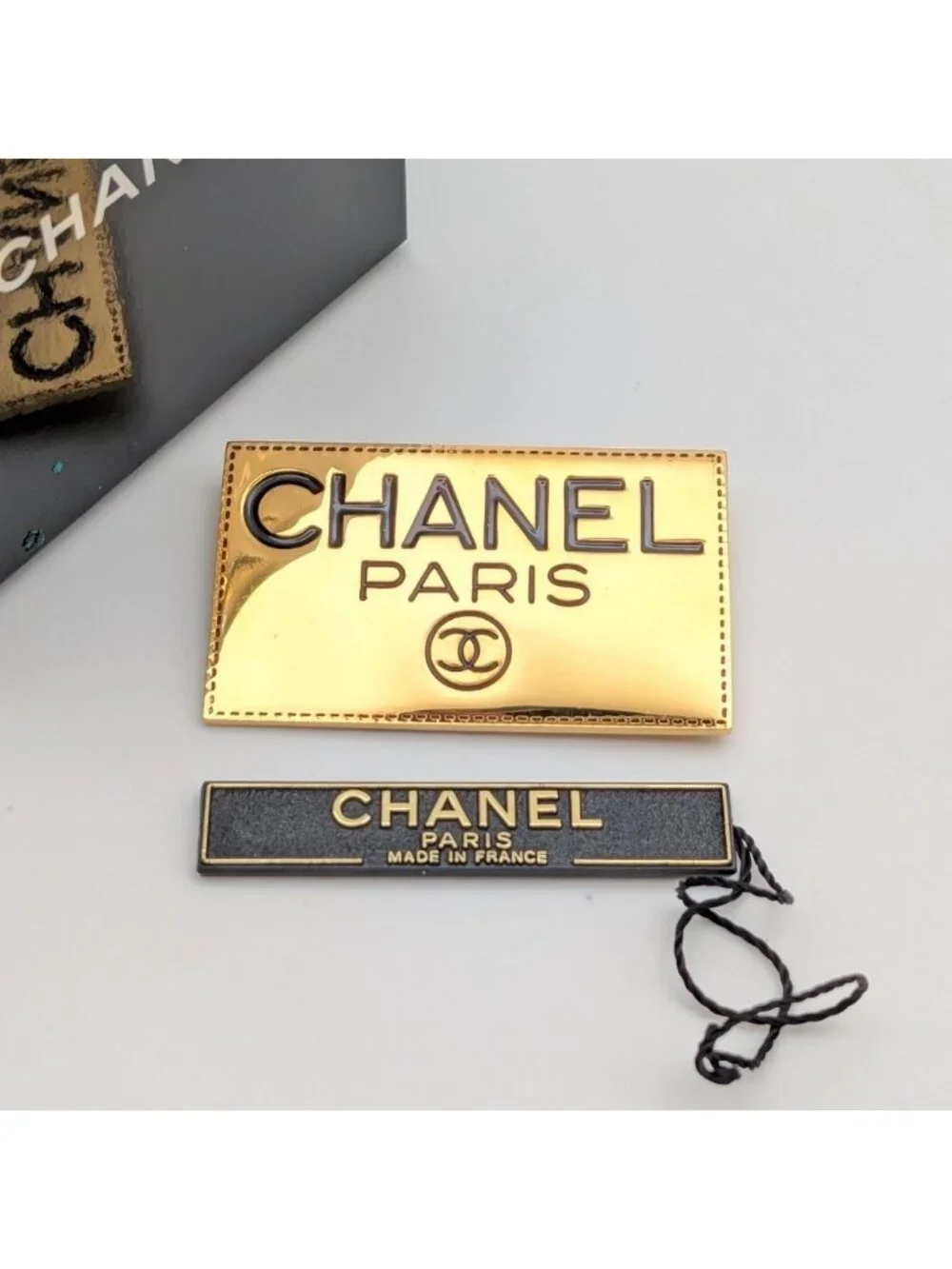 Chanel Brooch CC Logo Plate Gold First Era Vintage